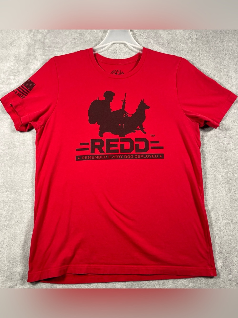 Project K-9 Hero REDD Remember Every Dog Deployed Red T-Shirt Large